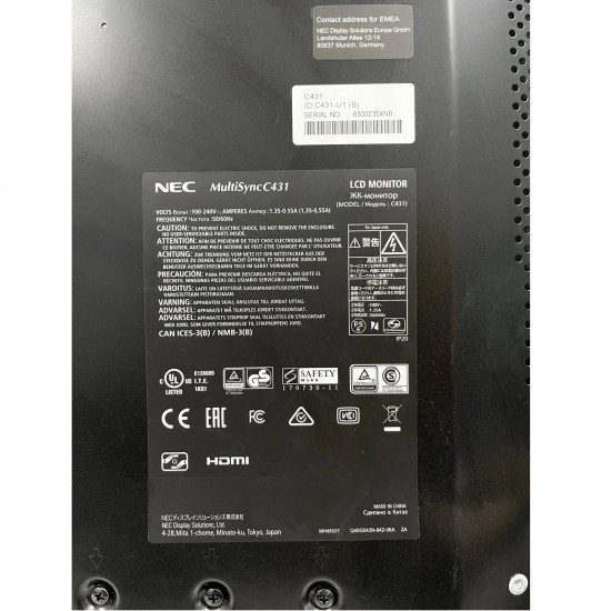 MONITOR NEC MULTISYNC C431 LCD 43" 1920X1080 PIXEL VGA DP HDMI GRADO A- usato