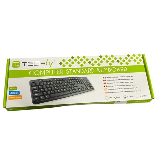 TASTIERA CON FILO KEYBOARD NERA BLACK NUOVA PS/2 PER PC 105 TASTI- aperto mai usato